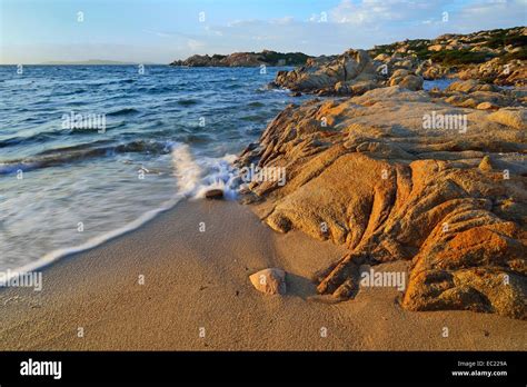 Beach and rocky coastline, Isola Maddalena, Arcipelago di La Maddalena National Park, Sardinia ...