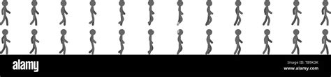 Stickman walking cycle icon set. Looped walk sprites animation, 24 ...