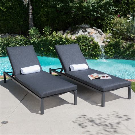 Nigel Outdoor Mesh Chaise Lounge with Aluminum Frame and Cushion , Set ...