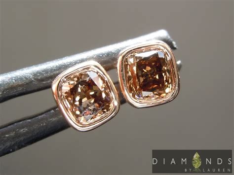 Brown Diamond Earrings | Diamond Stud Earrings | Bezel Set Earrings