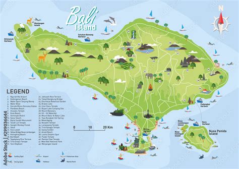 Bali Island Map With Details Stock Vector | Adobe Stock