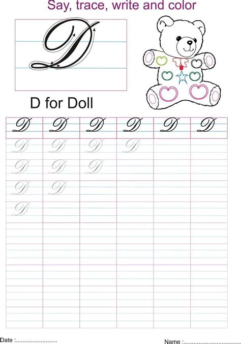 Cursive captial letter D worksheet | Cursive writing worksheets ...