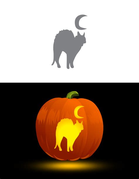 Printable Scary Cat and Moon Pumpkin Stencil