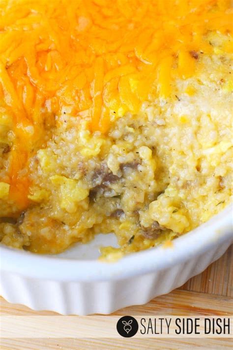 Grits Casserole with Breakfast Sausage & Cheddar Cheese | Salty Side Dish