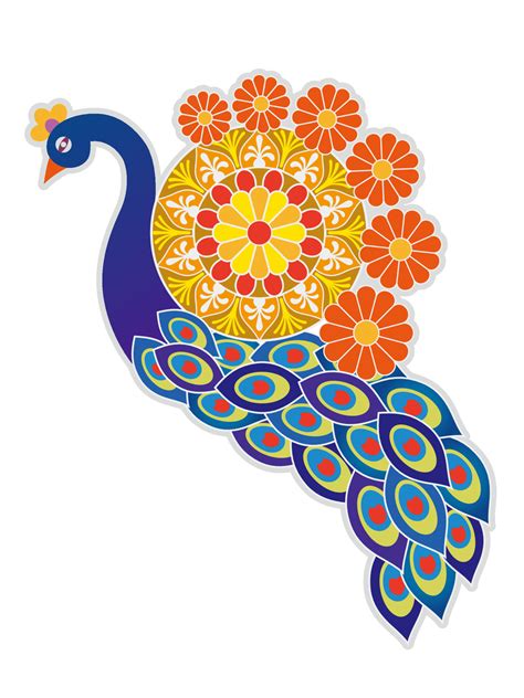 Rangoli Depicting A Colorful Peacock Isolated On A White Background. 23823003 Vector Art at Vecteezy