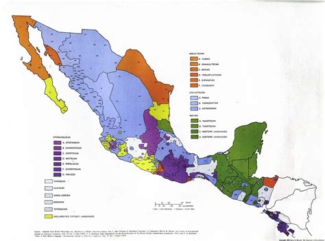 Uto-Aztecan Language Family map of Mexico and Central America. 1967 ...