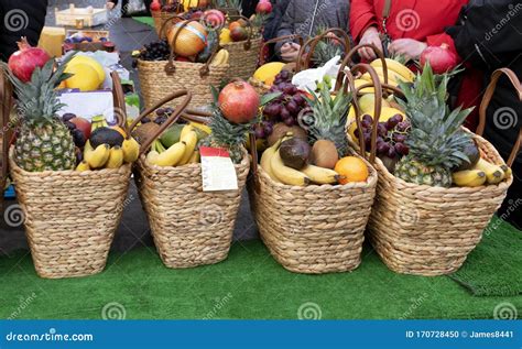 Fresh Fruits in Baskets for Sale at the Market. Stock Photo - Image of food, baskets: 170728450