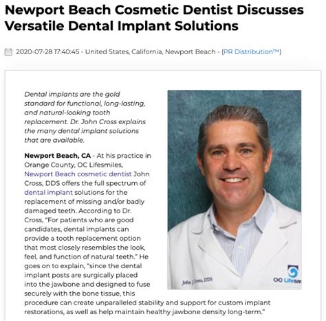 Newport Beach Cosmetic Dentist Discusses Dental Implant Solutions | OC Lifesmiles