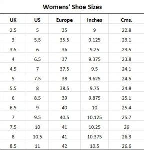 Ladies Shoe Size Chart - TealCloset