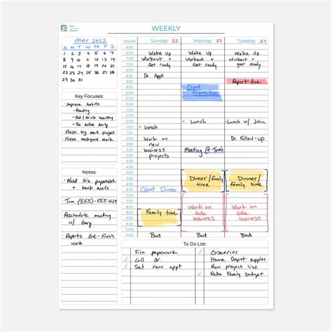 Weekly Planner Printable With Times