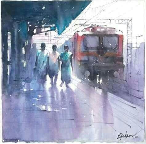 Watercolor Train Station em 2020 | Aquarela