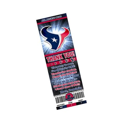 Houston Texans NFL Thank You Custom Party Ticket by KVinvites | Party ...