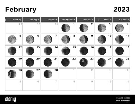 February 2023 Lunar calendar, Moon cycles, Moon Phases Stock Photo - Alamy