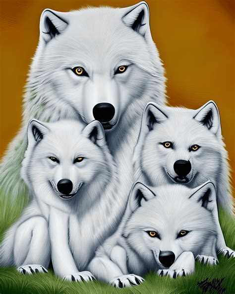 Cute and Adorable Family of White Wolves Disney Style · Creative Fabrica