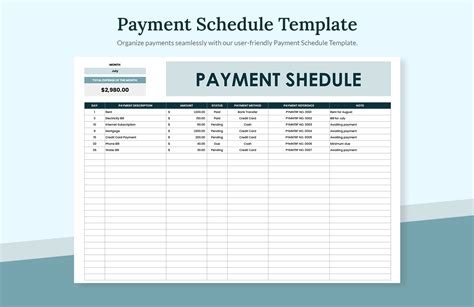 Payment Schedule Example Keeping Track Of Payments Template Excel - Minga