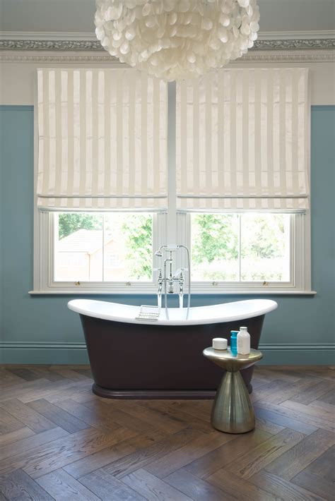 Neutral Stripped Bathroom Blinds | Roman blinds, Bathroom blinds, Blinds