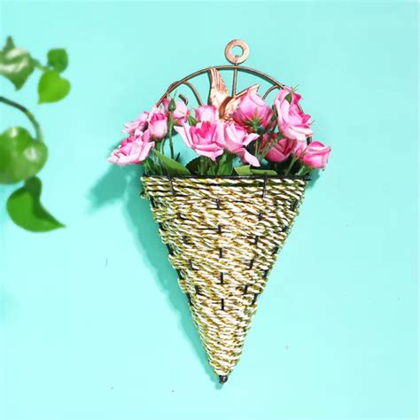 WALL-MOUNTED RATTAN INTERIOR Hanging Basket Planter Plant Pot Flower ...