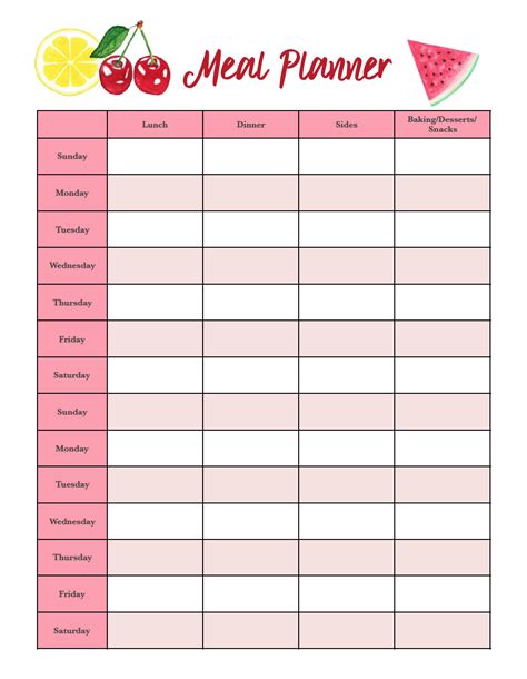 Free Meal Planning Worksheets