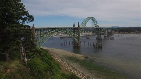 Aerial shot of Newport, Oregon bridge and bay 2568750 Stock Video at ...