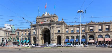 Zurich Main Train Station Building Facade Editorial Photo - Image of ...