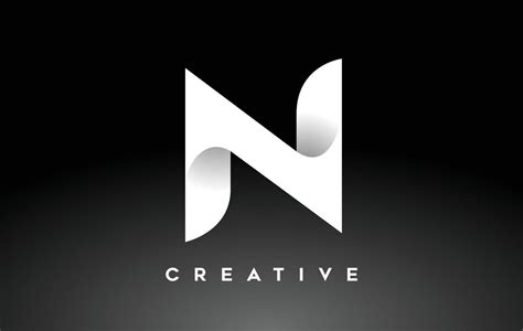 White Letter N Logo Design with Minimalist Creative Look and soft Shaddow on Black background ...