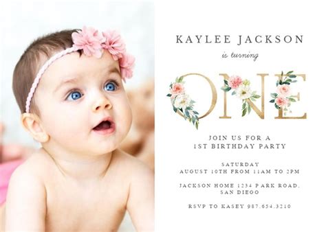 ONE floral letters - 1st Birthday Invitation Template | Greetings Island | Birthday invitation ...