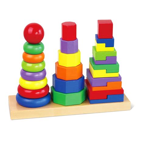 Geometric Stacker Childrens Wooden Educational Stacking Blocks Puzzle ...