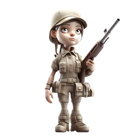 Guardian Angel A 3D Cute Girl Army Character with Weapon PNG ...