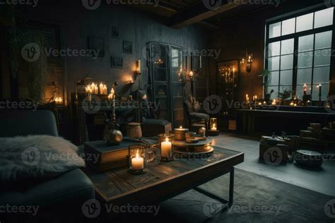 Cyberpunk living room with candles light. Generate Ai 23441788 Stock ...