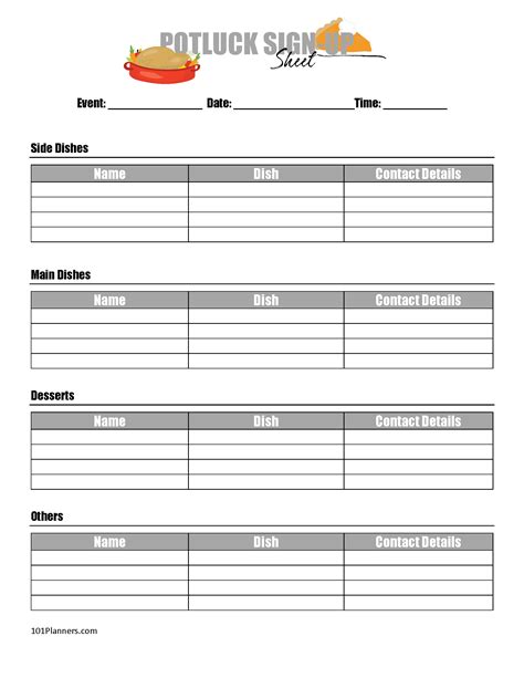 FREE Printable Potluck Sign Up Sheet | Editable | Instant Download