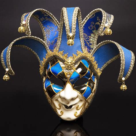 Full Face Men Venetian Theater Jester Joker Masquerade Mask Bells Mardi Gras | eBay