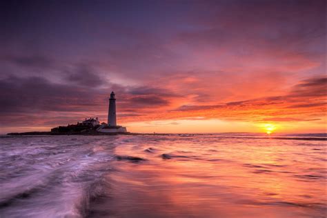 Download Sky Horizon Sunset Sea Ocean Man Made Lighthouse HD Wallpaper