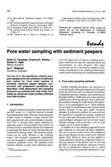 (PDF) Pore water sampling with sediment peepers