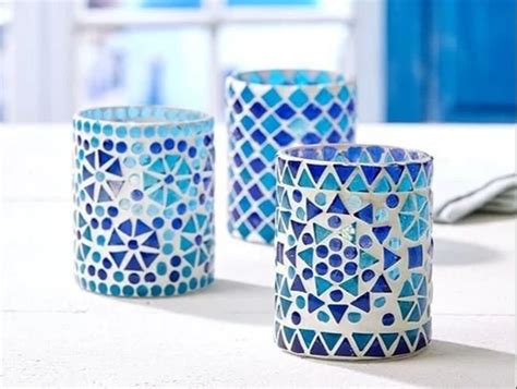 blue Cylindrical Glass Mosaic Candle Holders, For Decoration at Rs 149 ...