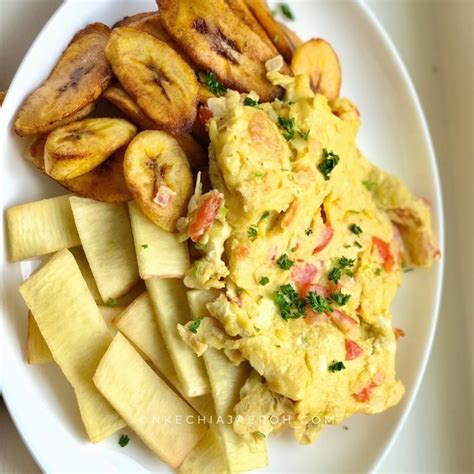 Nigerian Breakfast of Fried Yam, Plantain And Eggs - Nkechi Ajaeroh