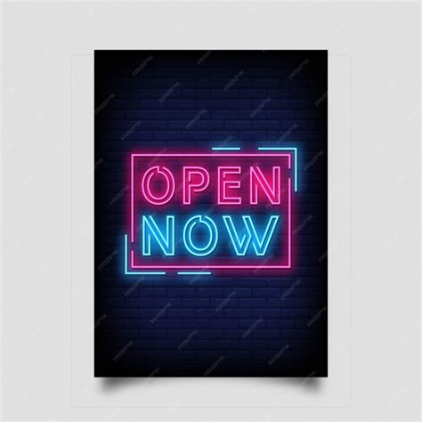 Premium Vector | Now open neon sign