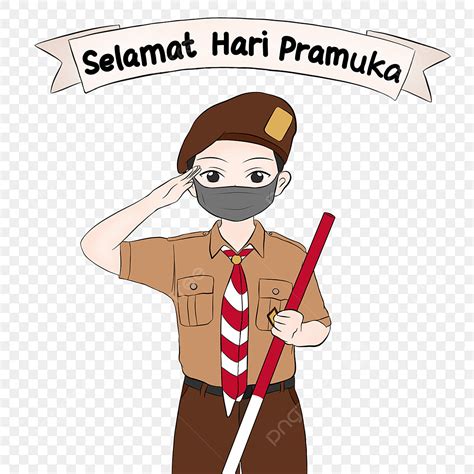 Gerakan Pramuka Indonesia Ilustrasi Anak Pramuka Memakai Masker ...