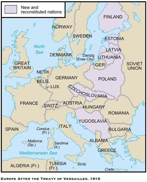 A map of Europe after the treaty of Versailles. | Europe map, Map, Treaty of versailles