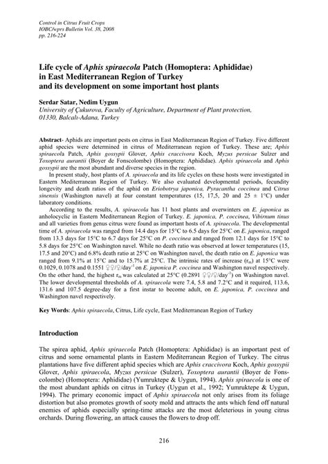 (PDF) Life cycle of Aphis spiraecola Patch (Homoptera: Aphididae) in ...