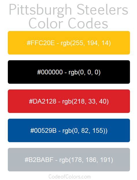 Pittsburgh Steelers Team Color Codes | Color coding, Steelers, Rgb ...