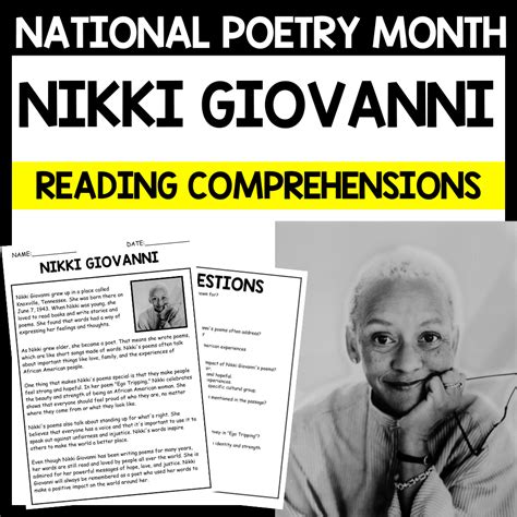 National Poetry Month Nikki Giovanni BIOGRAPHY Reading Comprehension | Made By Teachers