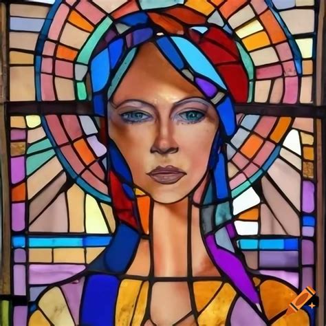 Stained glass depiction of a woman on Craiyon