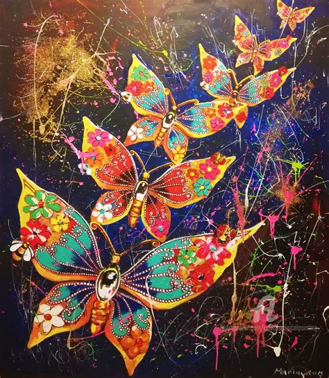 PARADISE BUTTERFLY (Painting), 54x44x1 in by MARIA ROM PARADISE BUTTERFLY, ACRYLIC, GLITTER ...