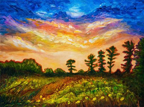 Late summer sunset sky in New England Painting | Painting, Oil painting on canvas, Art painting oil
