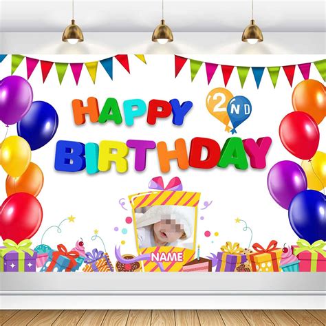 Amazon.com: Custom Happy 2nd Birthday Banner Backdrop - Second Birthday Decorations Party ...