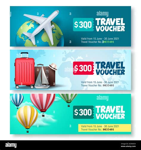 Travel voucher template vector set. Travel and tour gift voucher ...