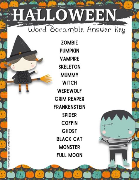 Free Printable Halloween Word Scramble - Glue Sticks and Gumdrops