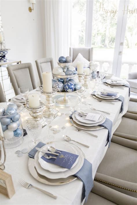 Hanukkah Table 2019 | Blue christmas decor, Christmas dining table, Hanukkah table setting