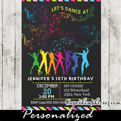 Dance Party Birthday Invitations, Rainbow Music Notes - Cupcakemakeover