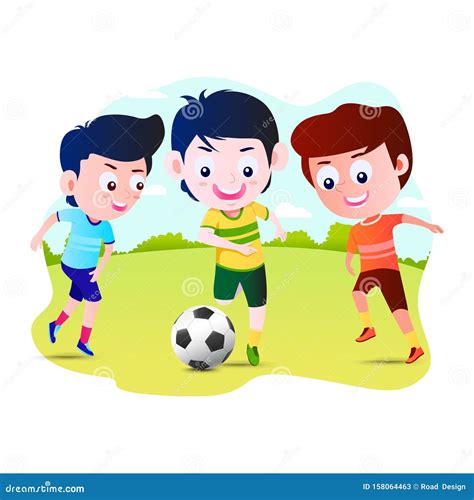 Kids Playing Football Cartoon Vector Illustration Stock Vector ...